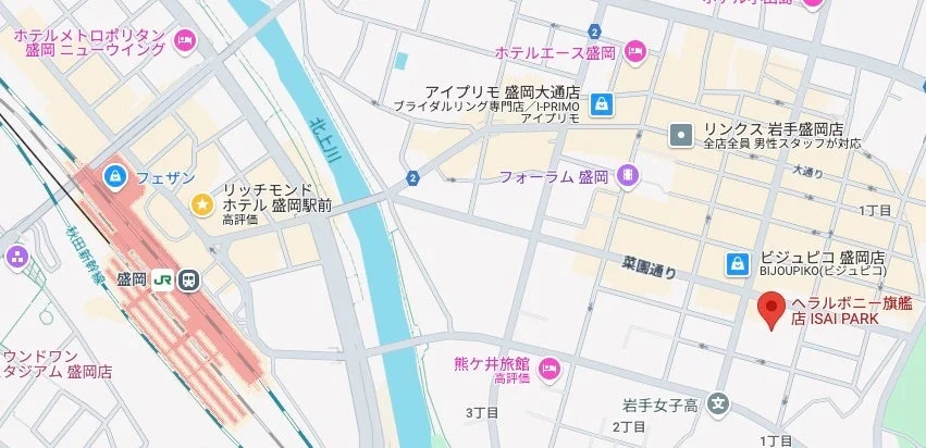 盛岡駅周辺の詳細な地図です。
