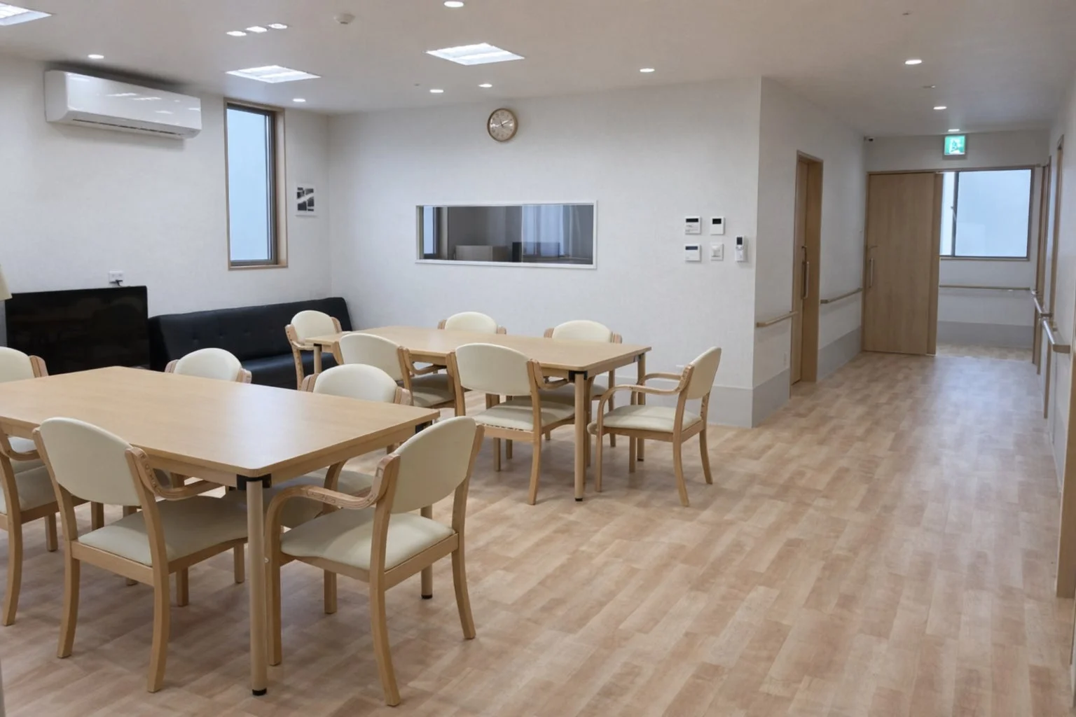 明るく清潔感のある共有スペースの室内風景