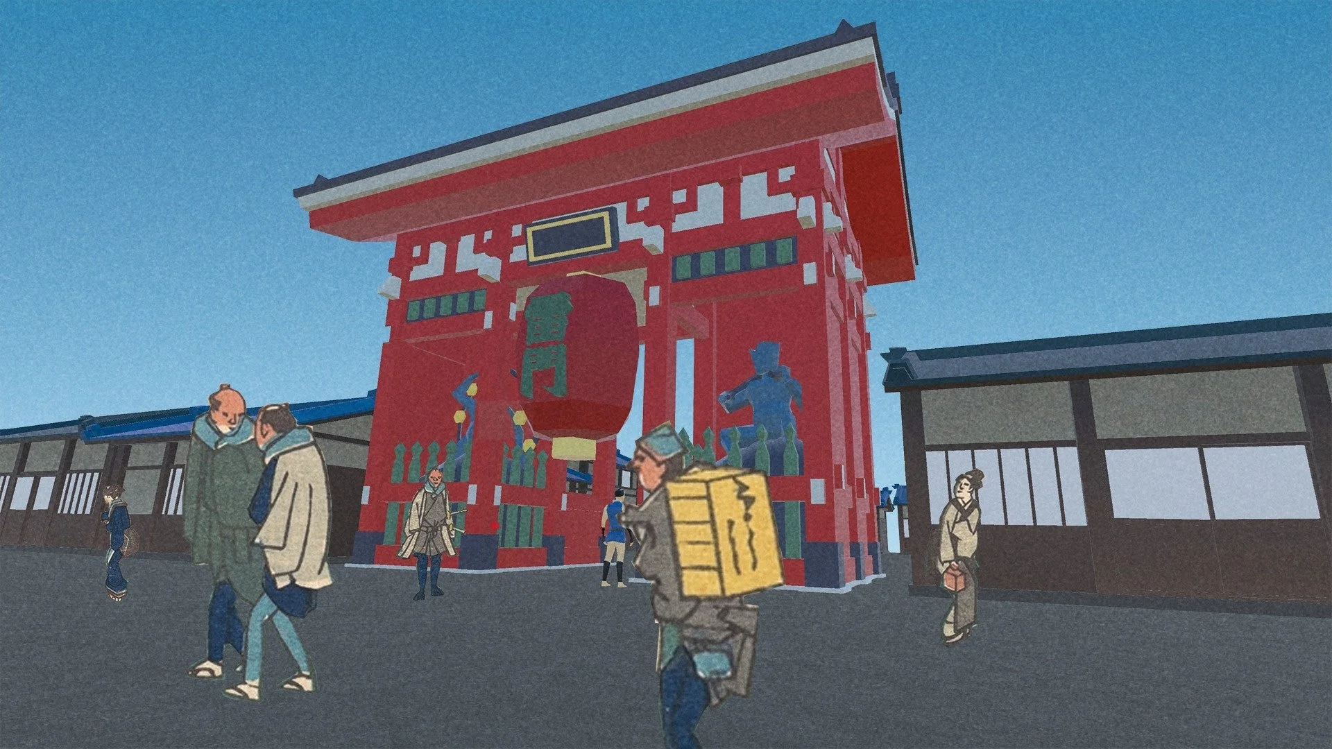 浮世絵風の雷門