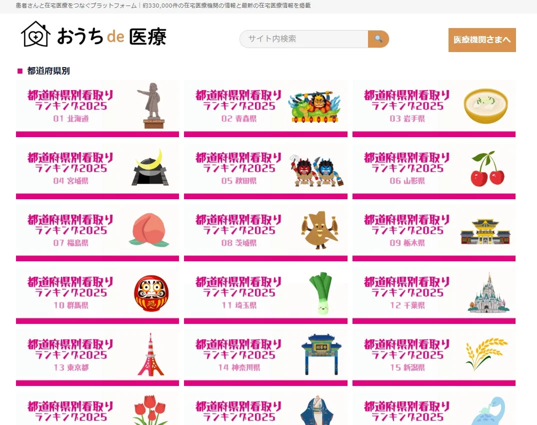 在宅医療プラットフォーム「おうちde医療」の都道府県別ランキング紹介