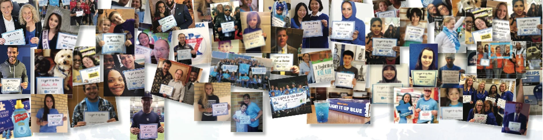 Light It Up Blueキャンペーンを支援する人々のコラージュ