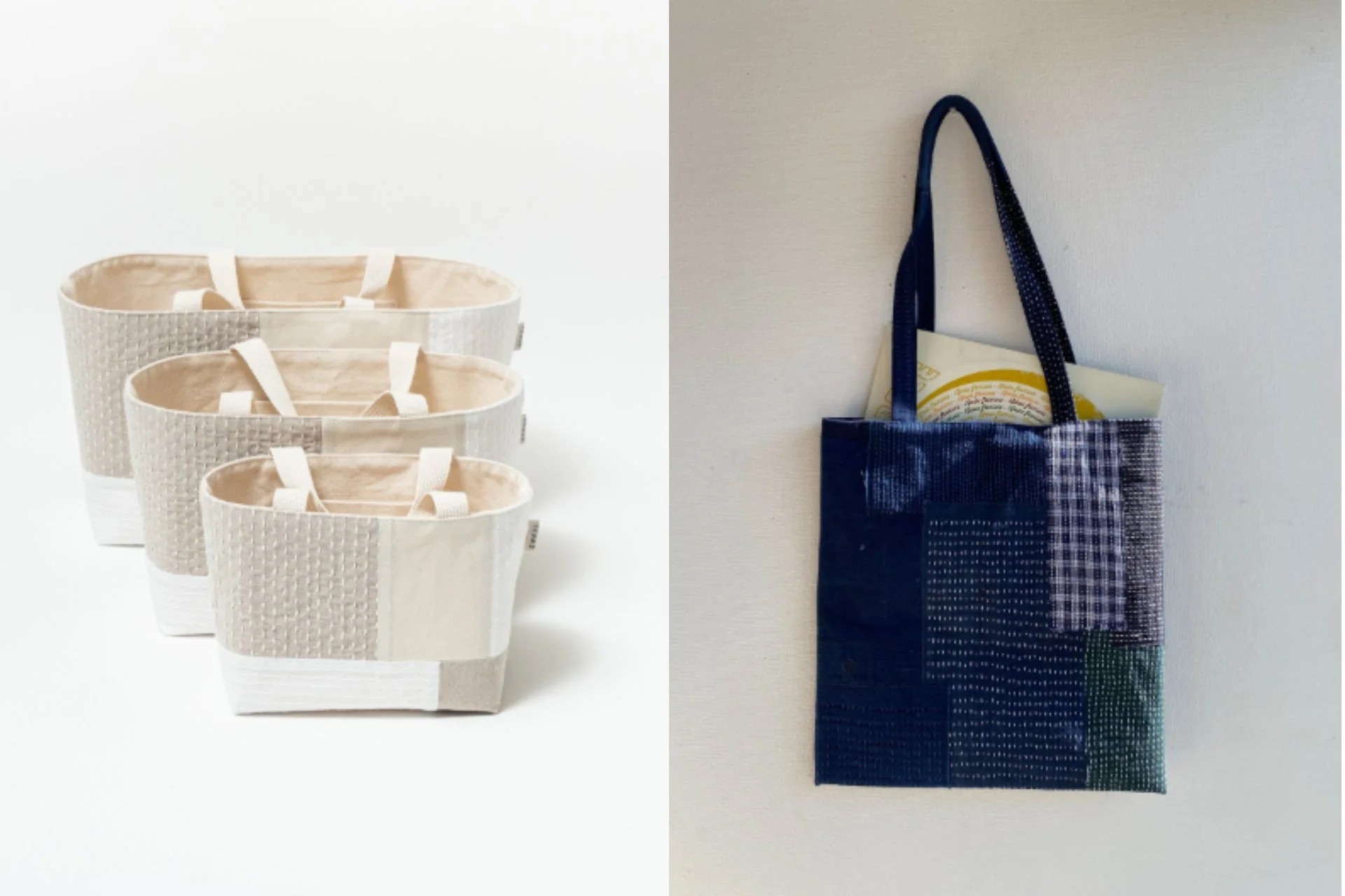 布製収納バスケットとトートバッグ