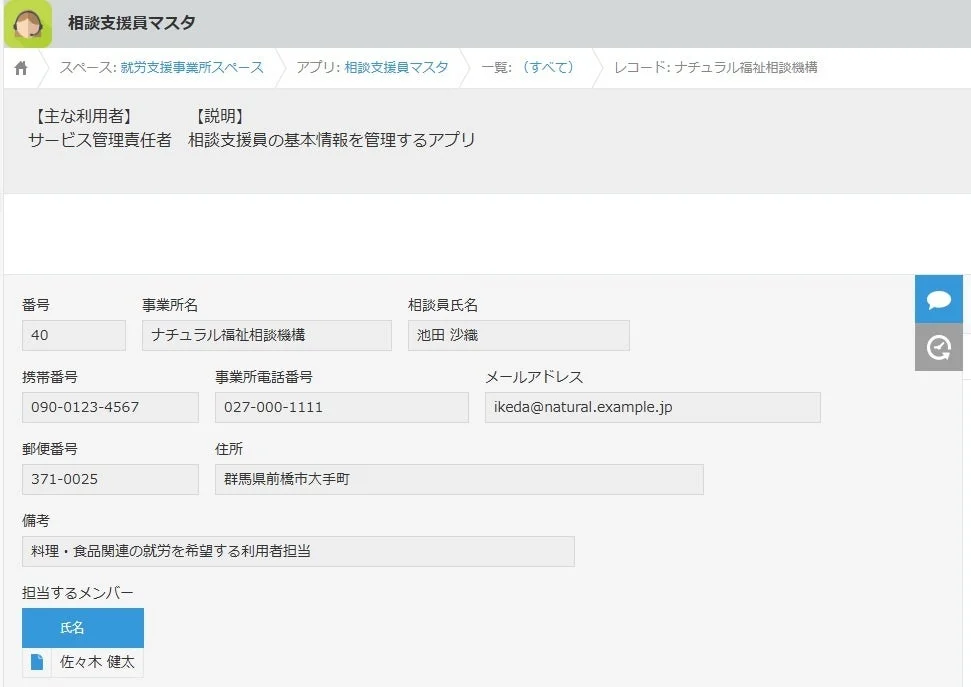 相談支援員マスタ