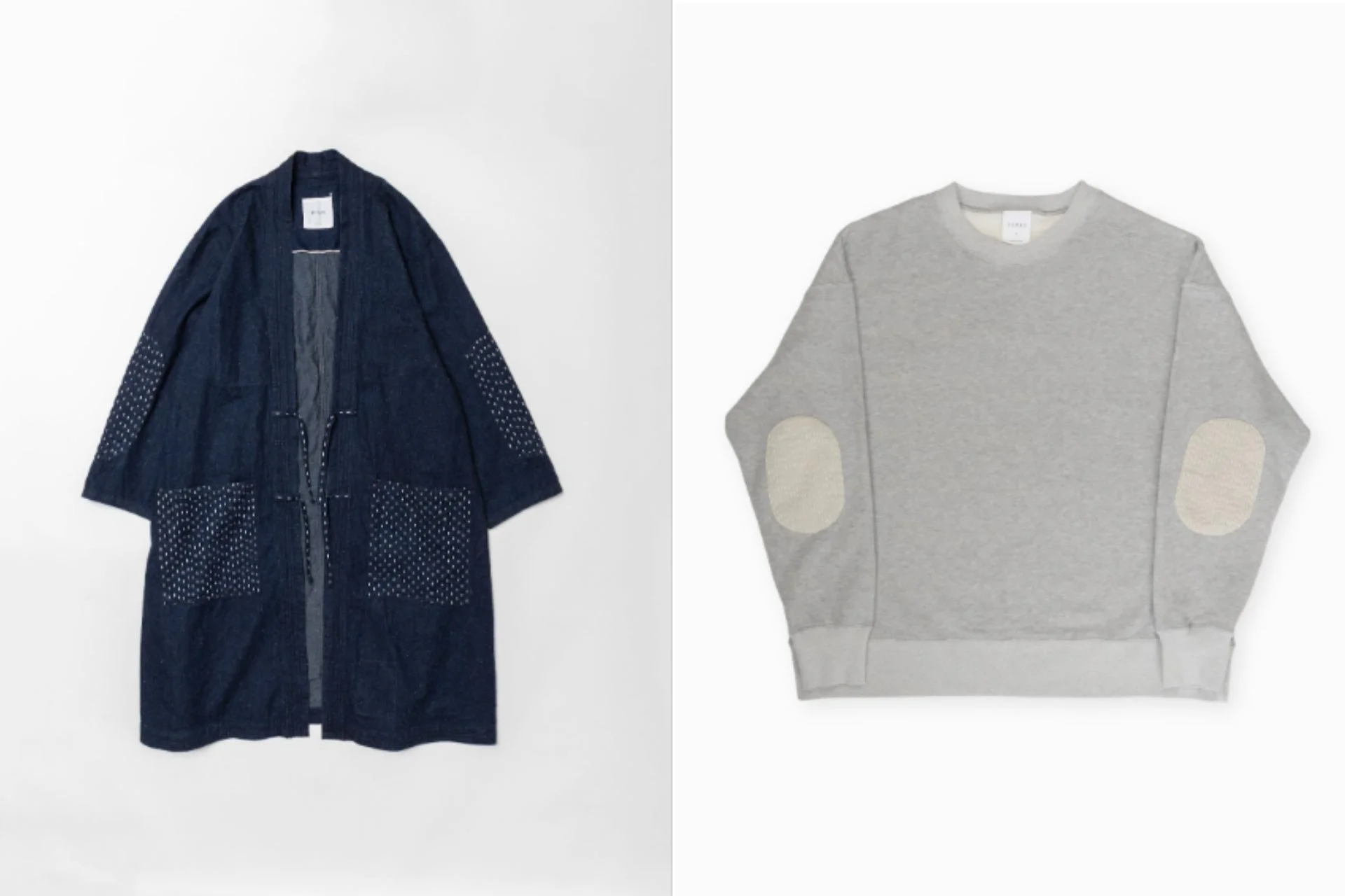 藍染ジャケットとグレーのスウェット