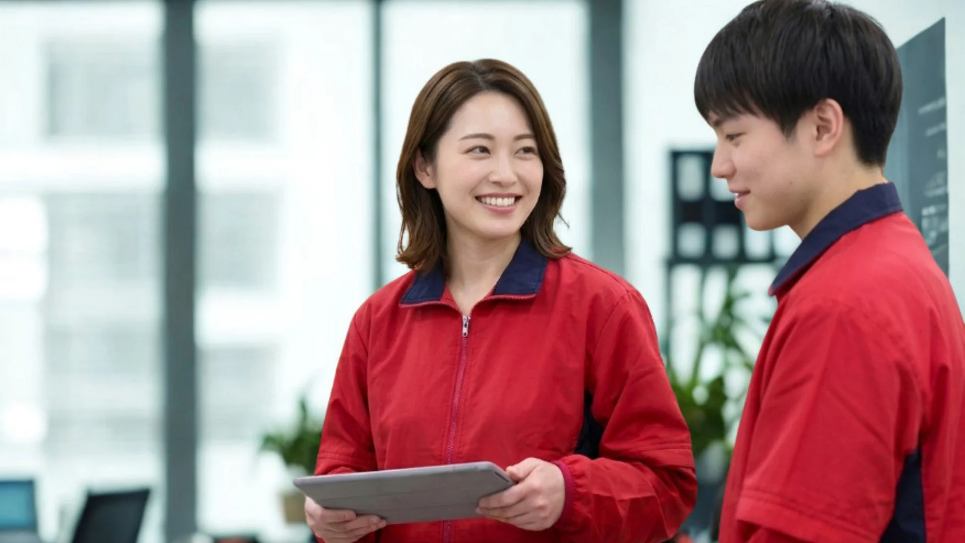 オフィスでタブレットを操作する男女