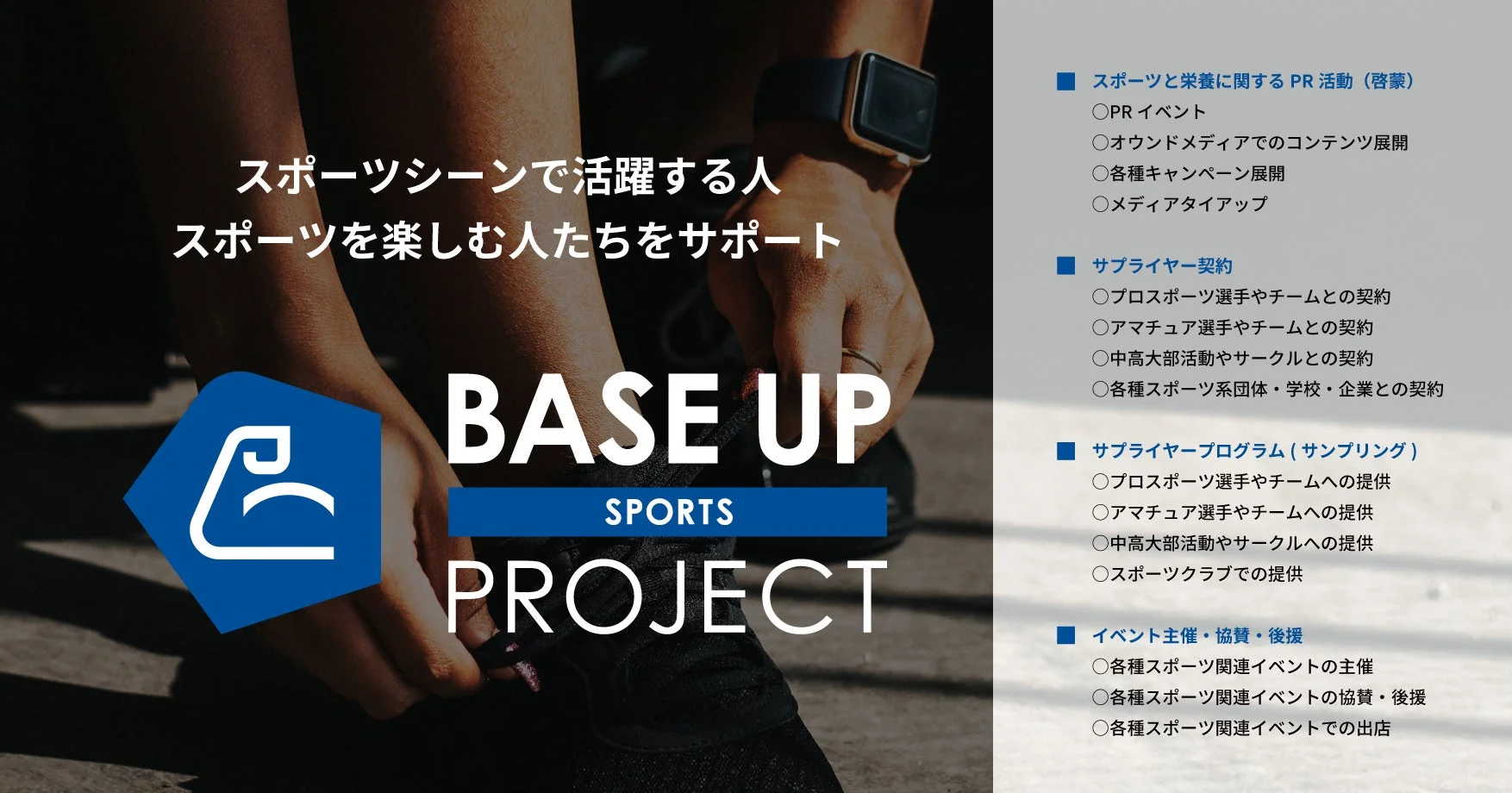 「BASE UP SPORTS PROJECT」の活動内容を示す図