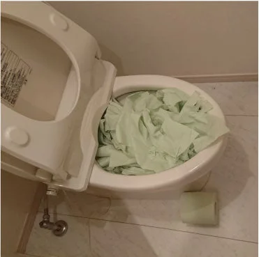 便器に詰め込まれたトイレットペーパー