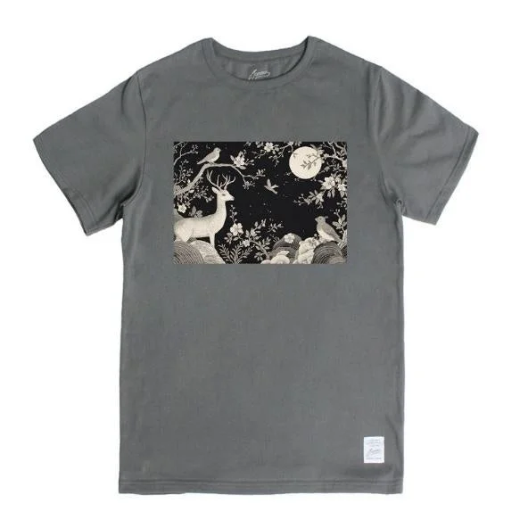 鹿と鳥のイラストTシャツ