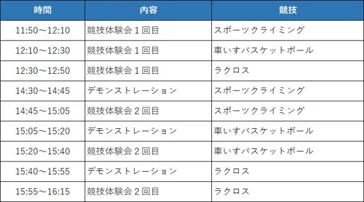 競技体験会とデモンストレーションスケジュール