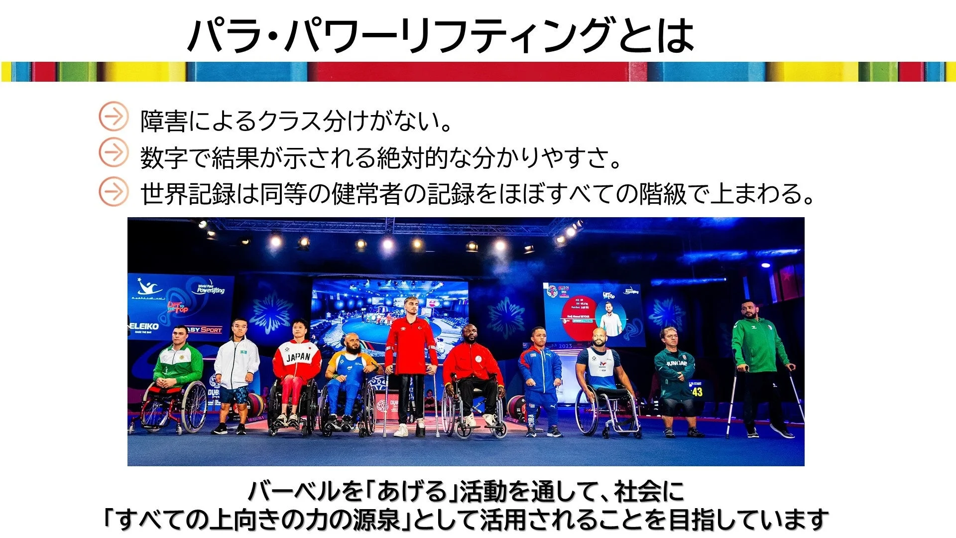 パラ・パワーリフティングの競技説明スライド