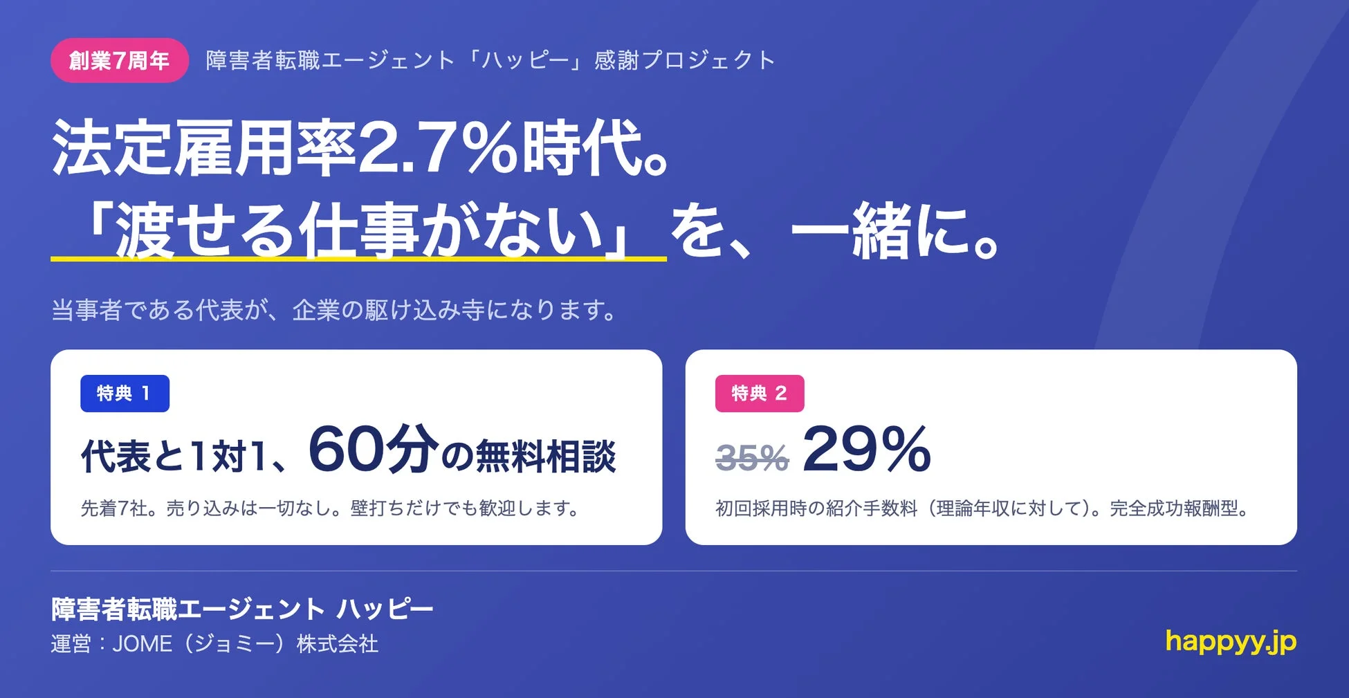 創業7周年 障害者転職エージェント 「ハッピー」 感謝プロジェクト