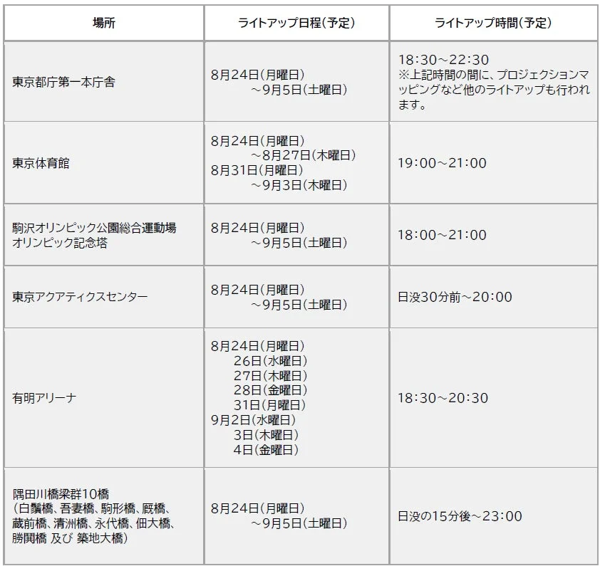 ライトアップ日程