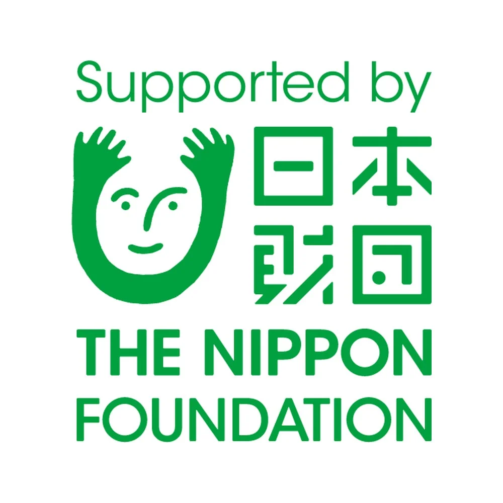 「Supported by THE NIPPON FOUNDATION」という文字と、顔と手をモチーフにした緑色の日本財団のロゴが描かれた画像です。支援団体を示すシンプルなデザインです。