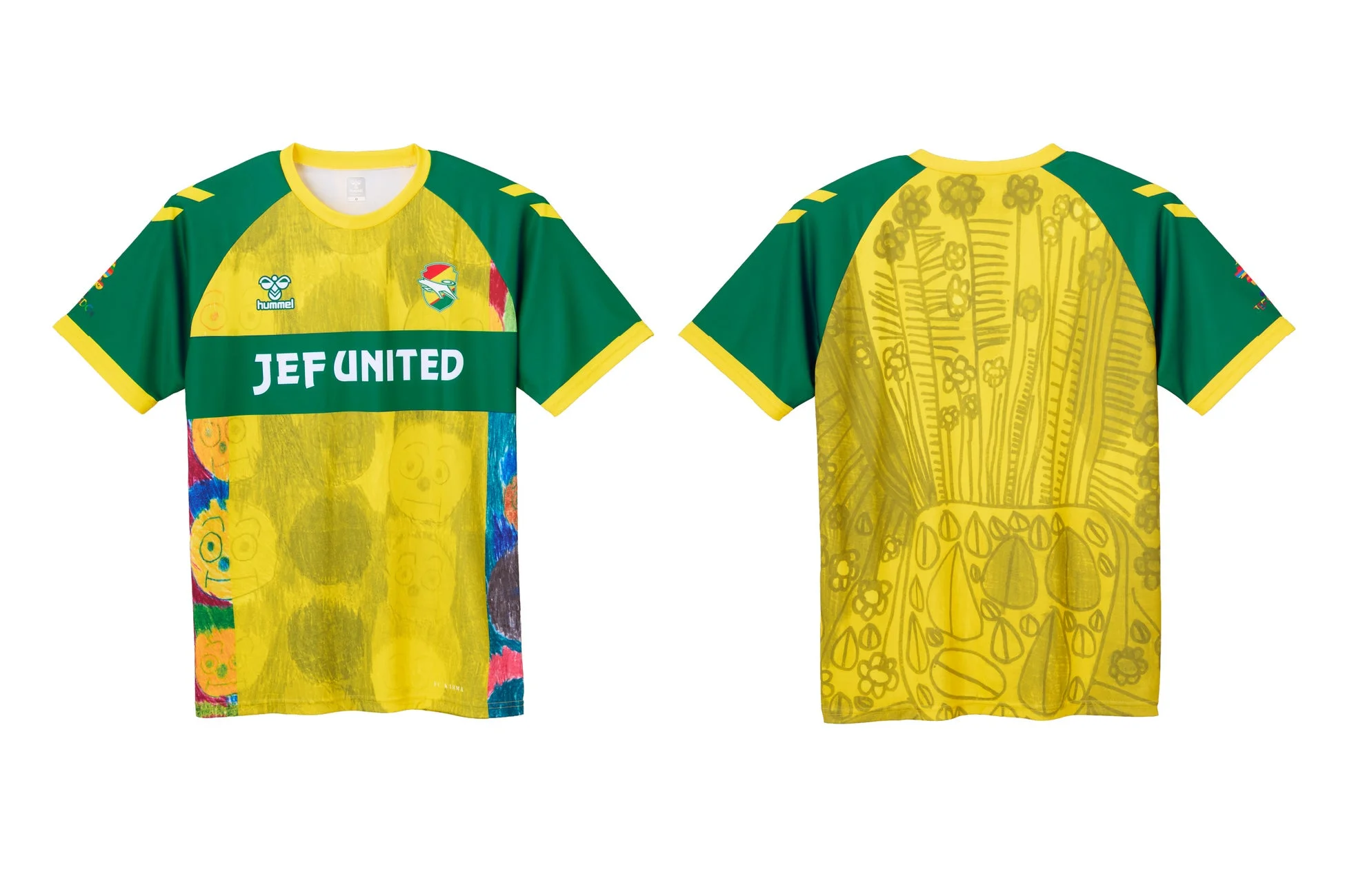 緑と黄色のコントラストが特徴的なJEF UNITEDのサッカーユニフォーム