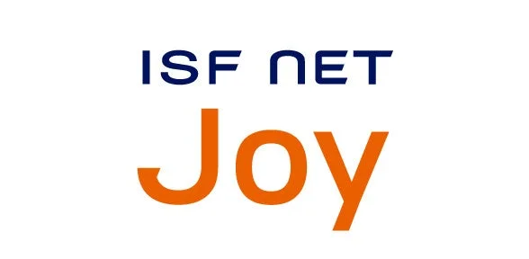 白背景に「ISF NET」という青い文字と、その下に大きく「Joy」というオレンジ色の文字が配置されたロゴマークです。