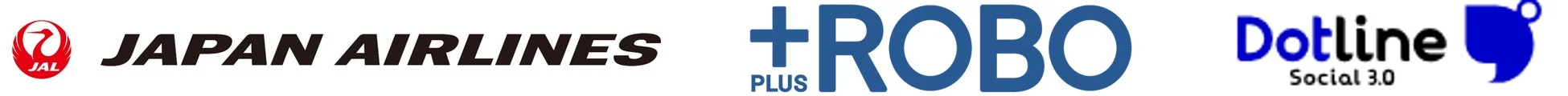 JAL、ROBO PLUS、Dotlineの3つの企業ロゴ