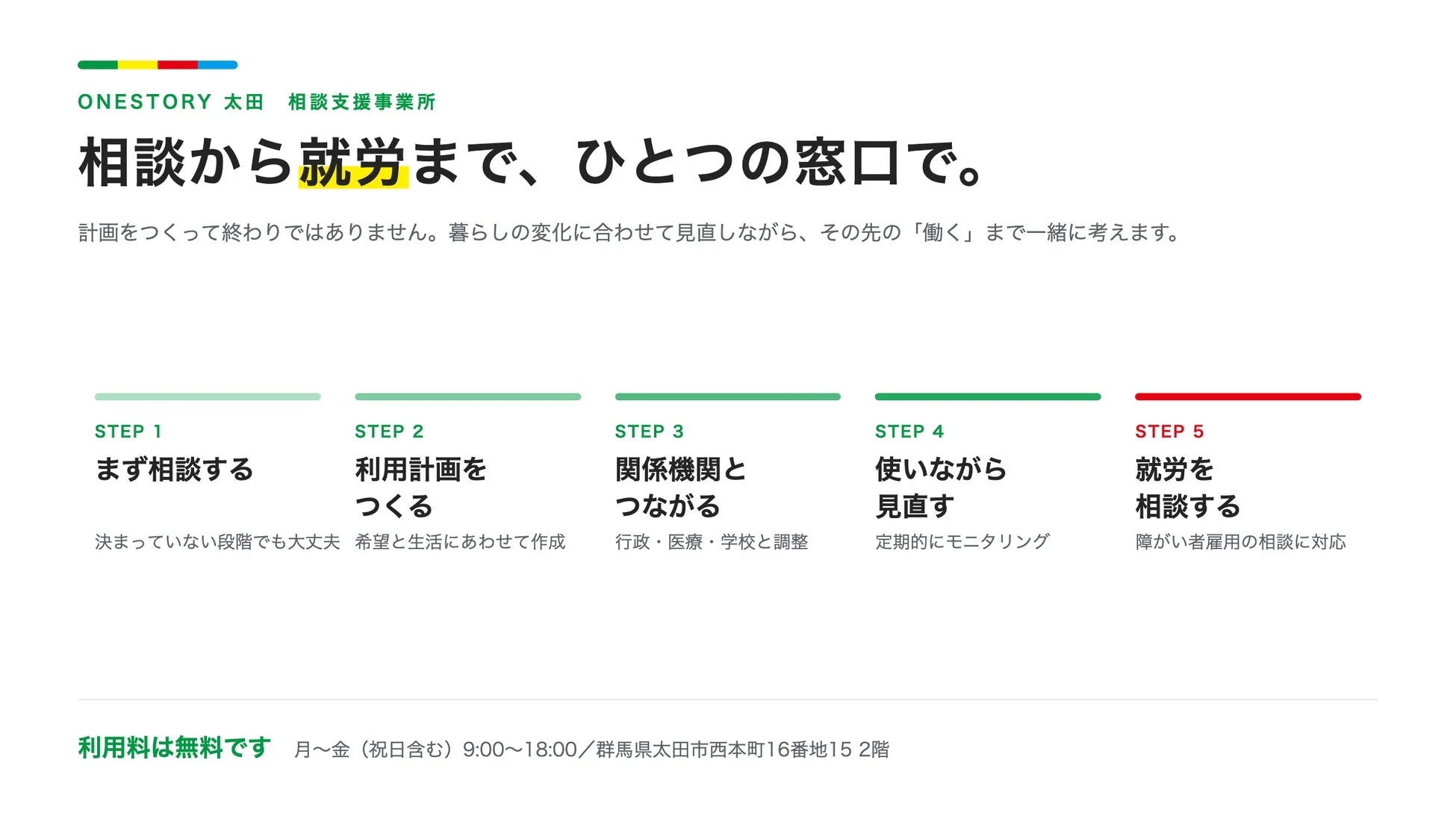相談から就労までの5ステップ